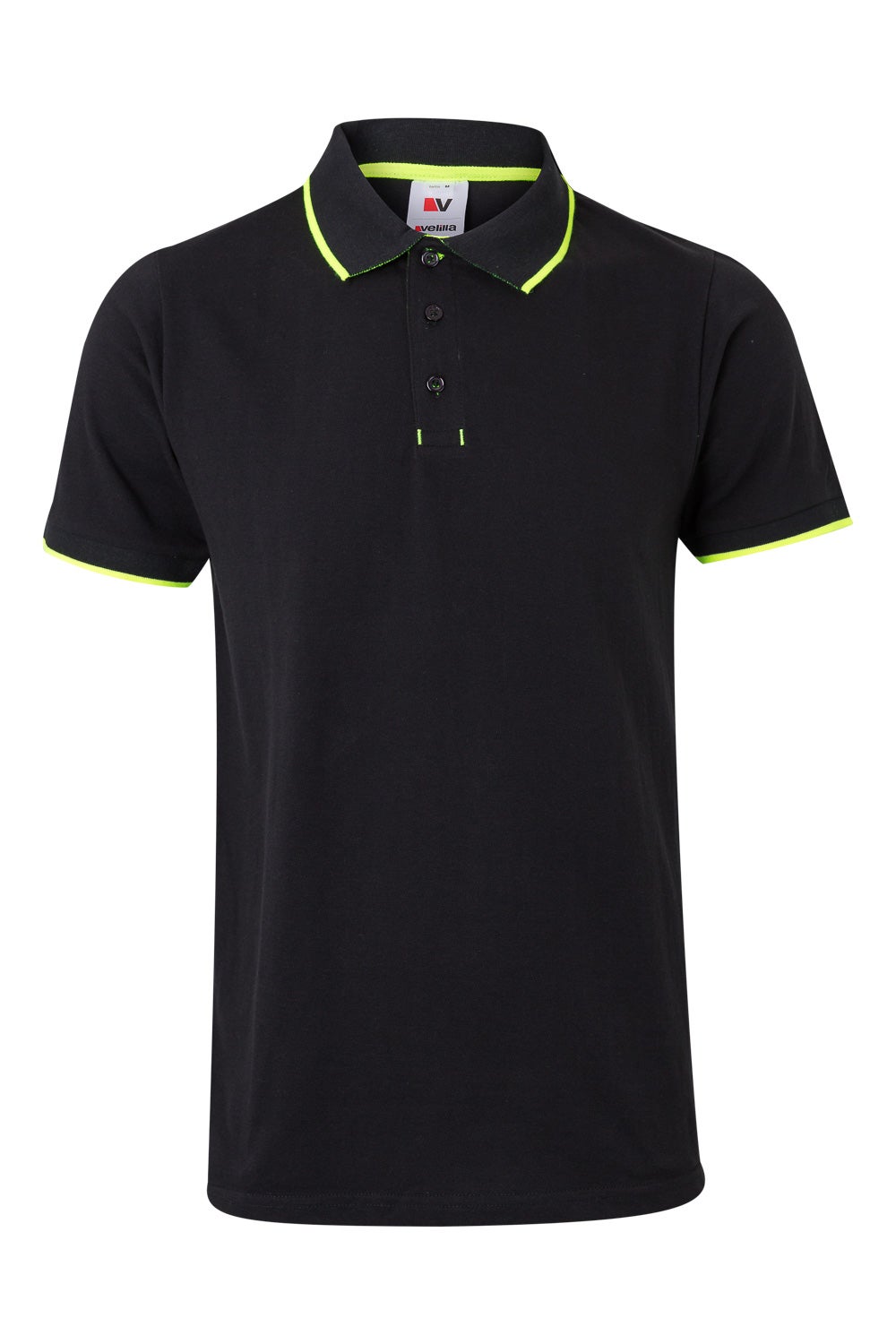 Tricou polo maneca scurta bumbac 180g negru/galben fluo V105505
