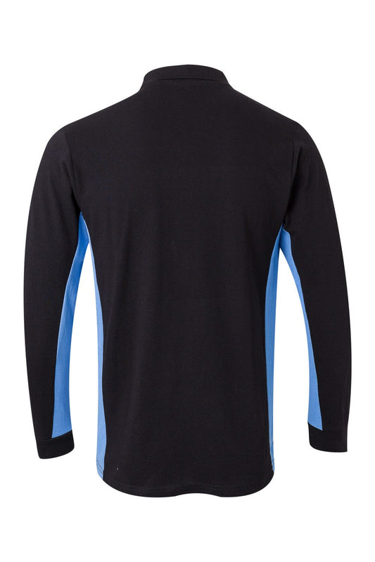 Tricou polo maneca lunga bumbac 180g negru/albastru celest V105514