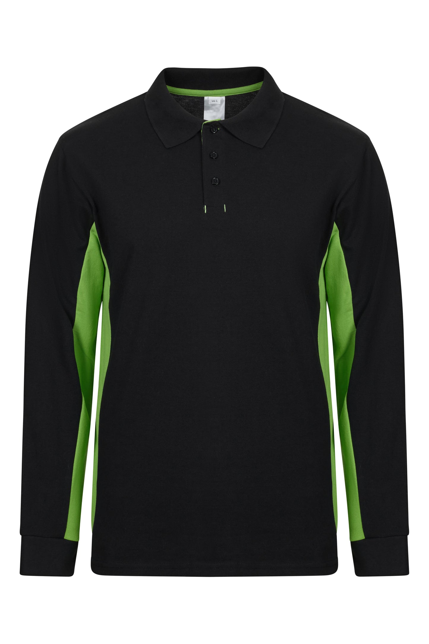 Tricou polo maneca lunga bumbac 180g negru/verde lime V105514