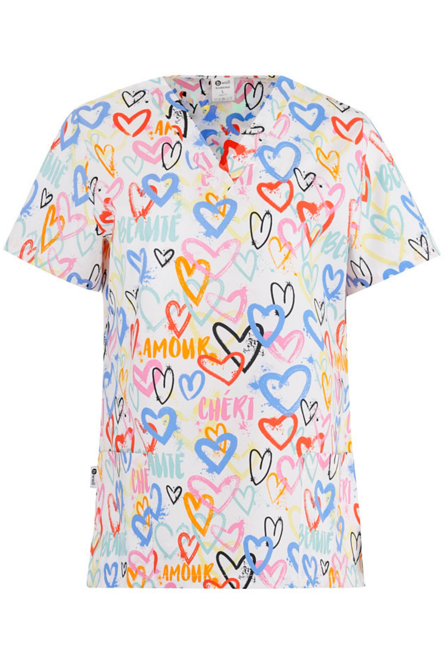 Bluza medicala dama alba inimi bumbac-elastan 140g Bambina