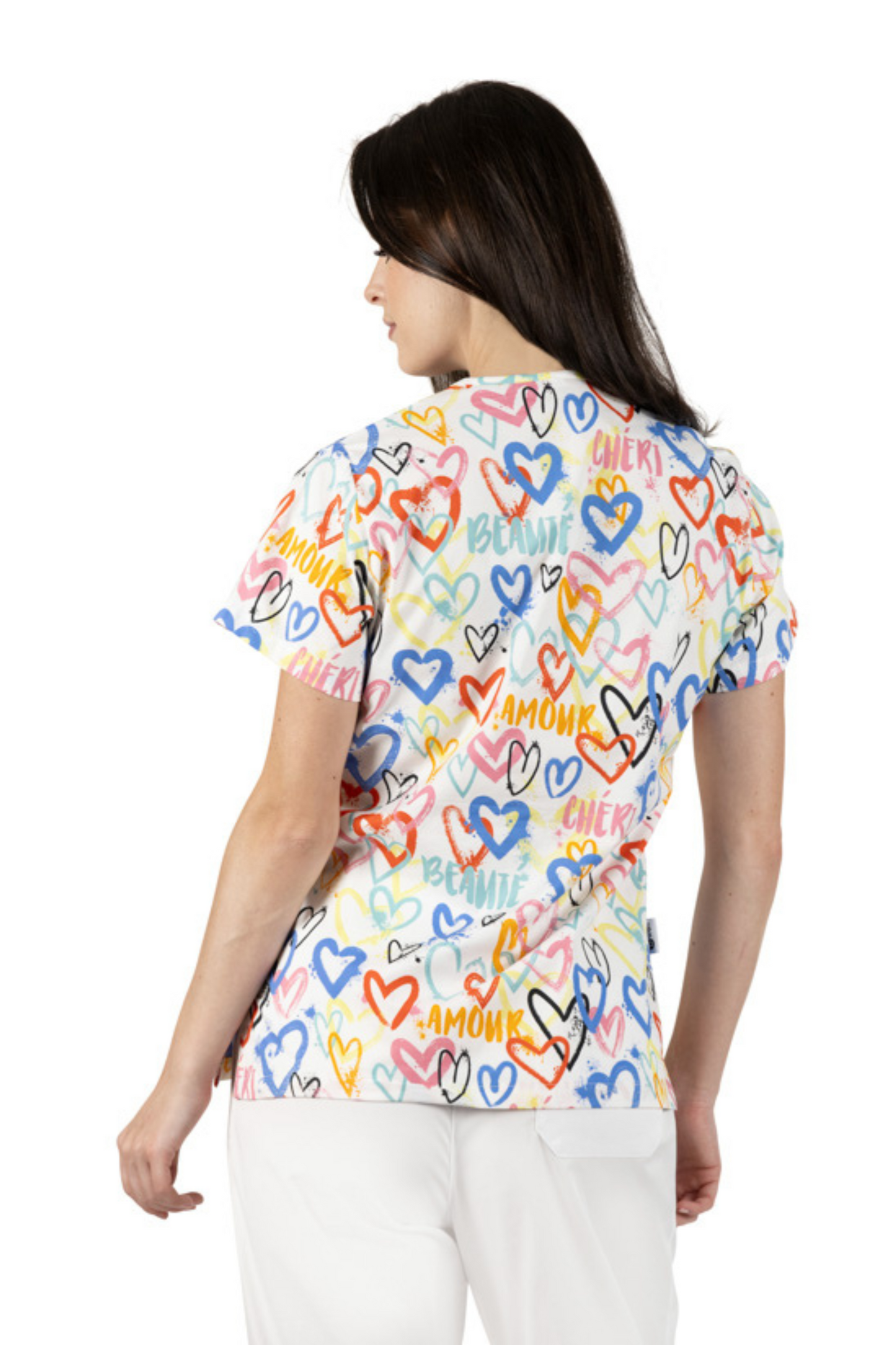 Bluza medicala dama alba inimi bumbac-elastan 140g Bambina