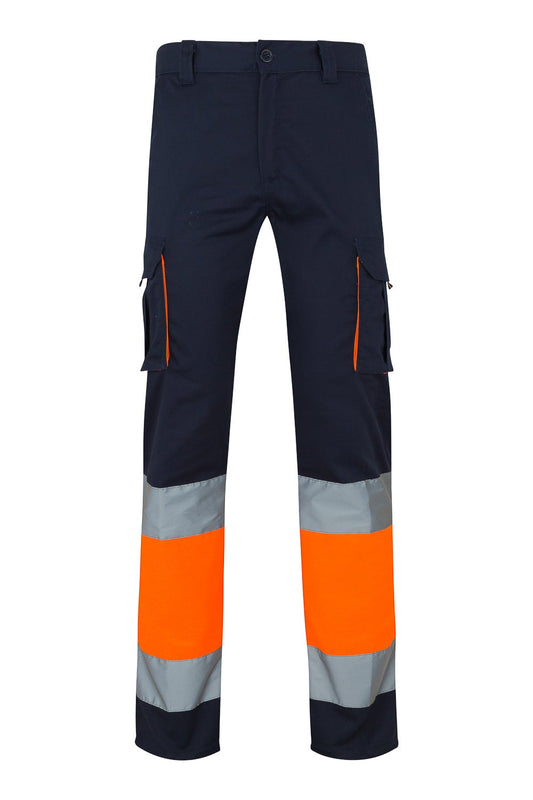 Pantaloni reflectorizanti stretch 240g bleumarin/portocaliu V303002S