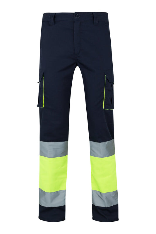 Pantaloni reflectorizanti stretch 240g bleumarin/galben V303002S