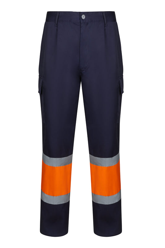 Pantaloni reflectorizanti tercot 190g bleumarin/portocaliu V303003