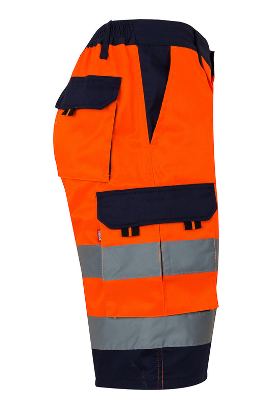 Pantaloni reflectorizanti scurti neon galben 240g bleumarin/portocaliu V303004