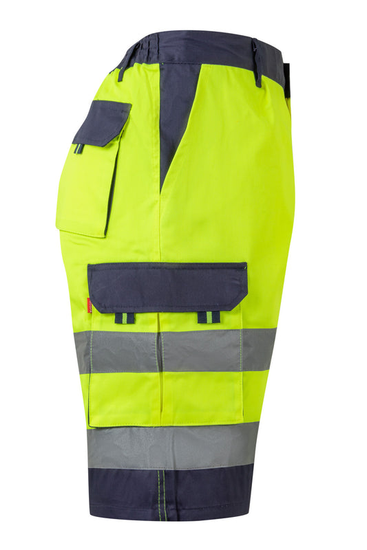 Pantaloni reflectorizanti scurti neon galben 240g bleumarin/galben V303004