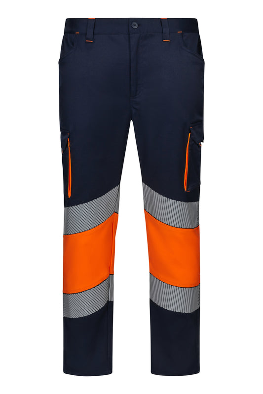 Pantaloni reflectorizanti stretch 250g bleumarin/portocaliu V303008S