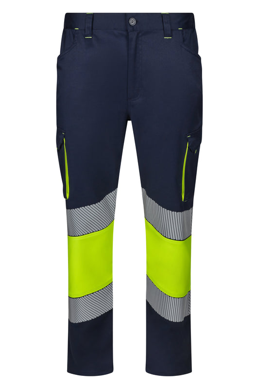 Pantaloni reflectorizanti stretch 250g bleumarin/galben V303008S