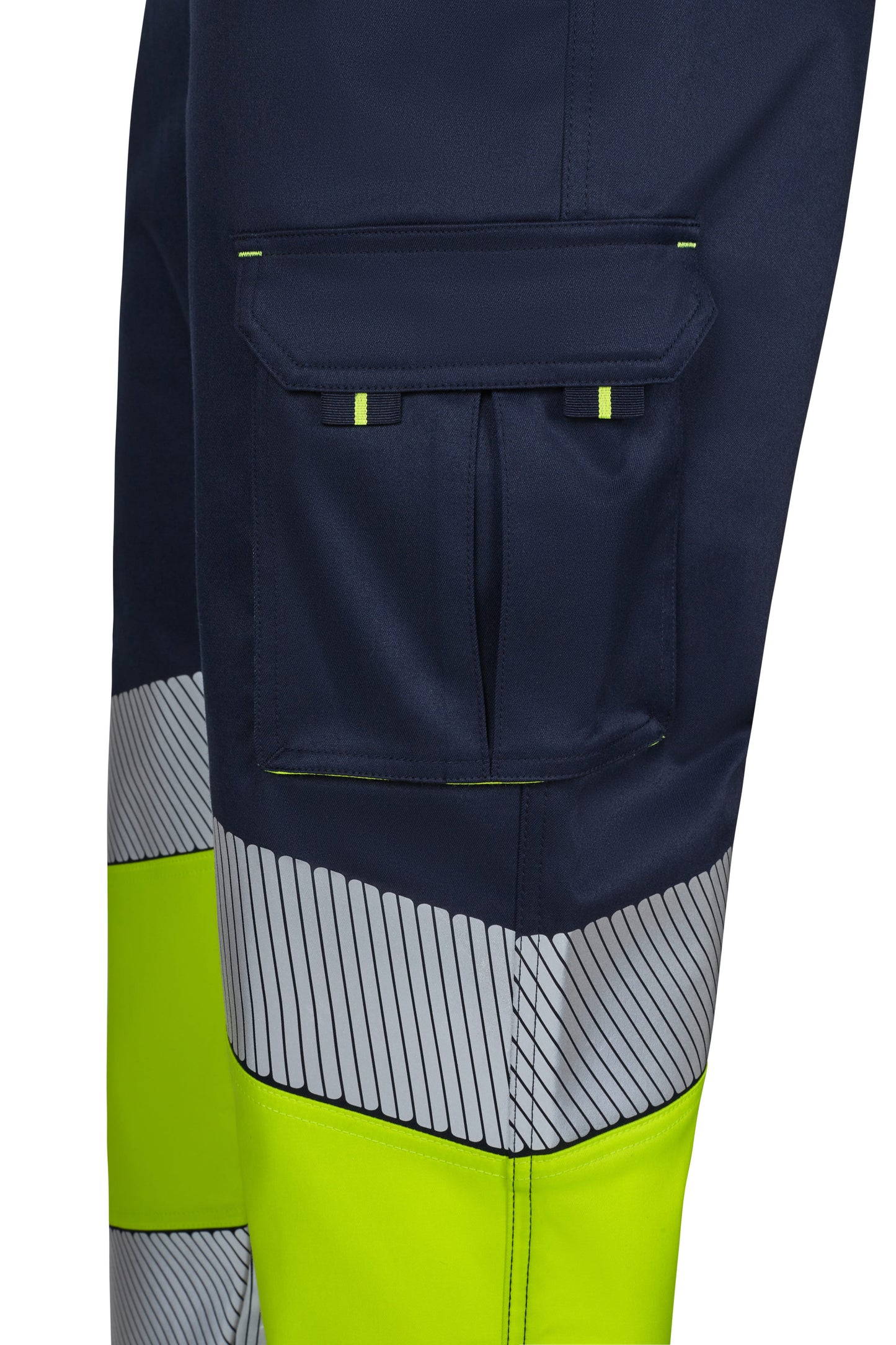 Pantaloni reflectorizanti stretch 250g bleumarin/galben V303008S