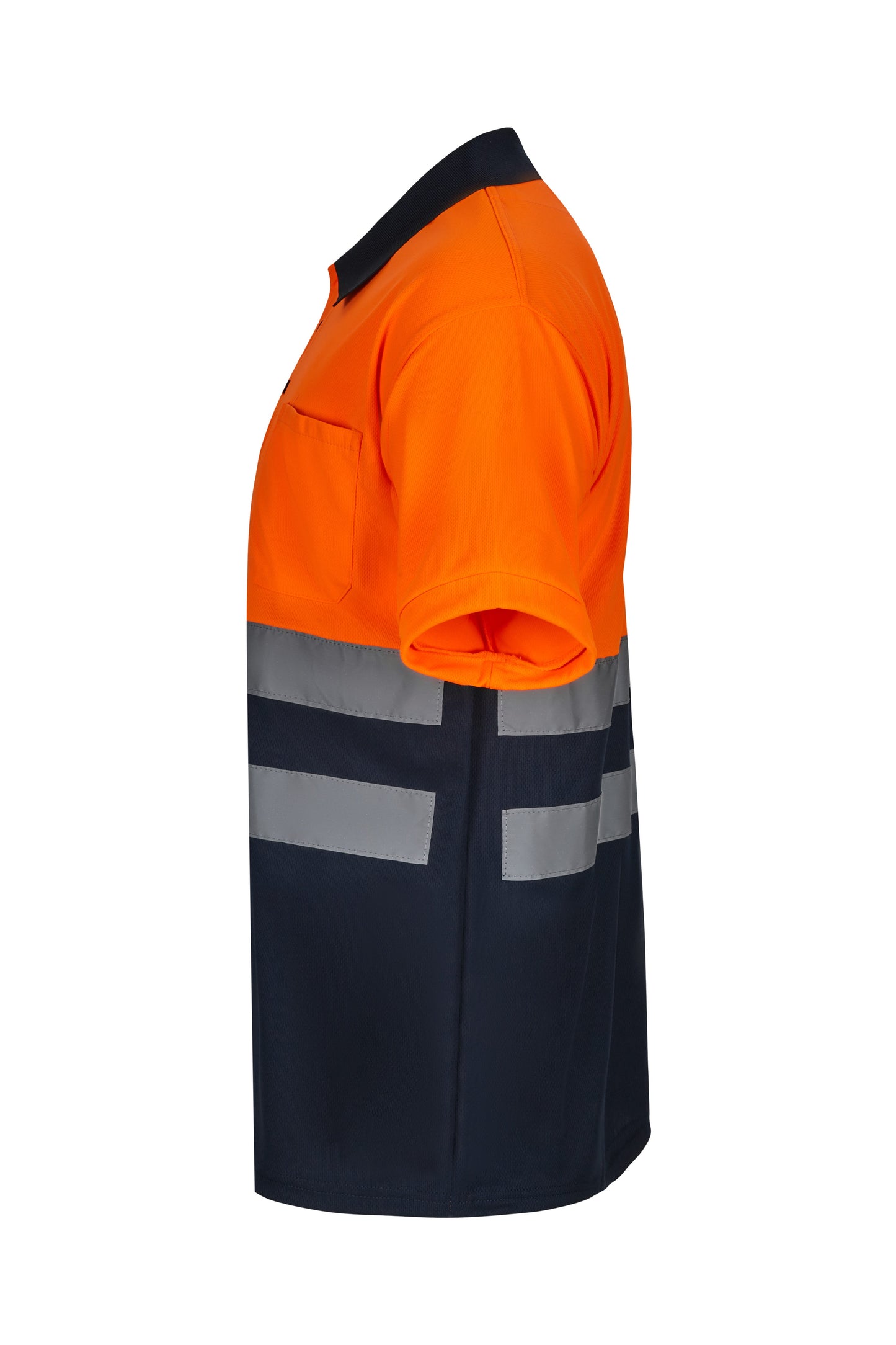 Tricou polo reflectorizant poliester 140g bleumarin/portocaliu V305504