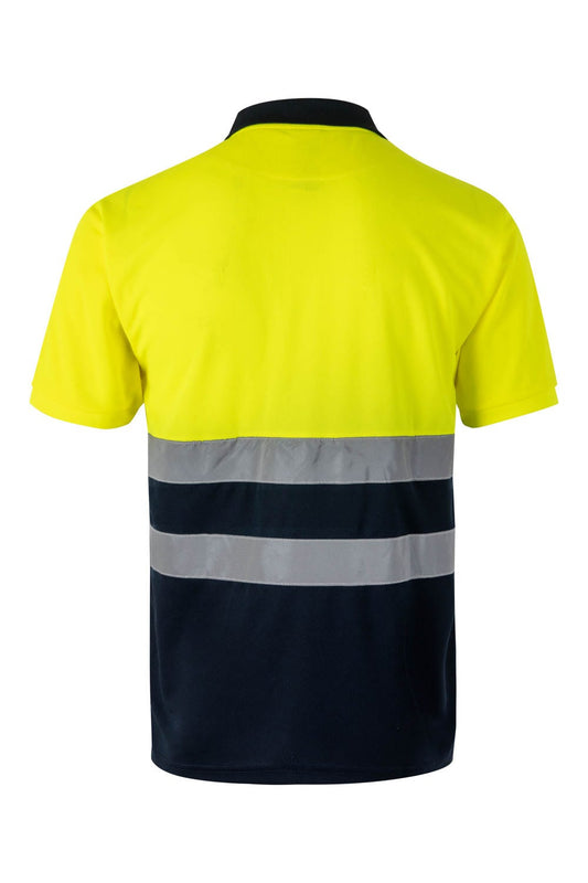 Tricou polo reflectorizant poliester 140g bleumarin/galben V305504