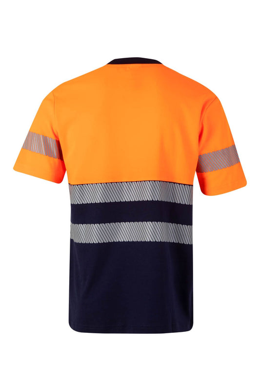 Tricou reflectorizant bumbac 150g bleumarin/portocaliu V305509