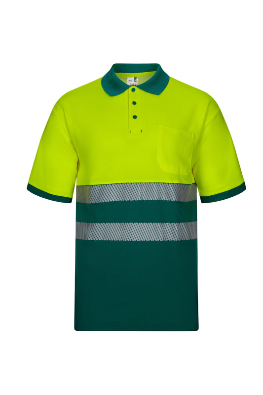 Tricou polo reflectorizant bumbac 150g maneca scurta verde/galben V305523