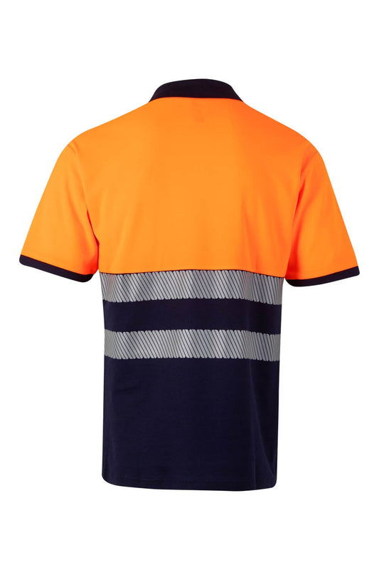 Tricou polo reflectorizant bumbac 150g maneca scurta bleumarin/portocaliu V305523