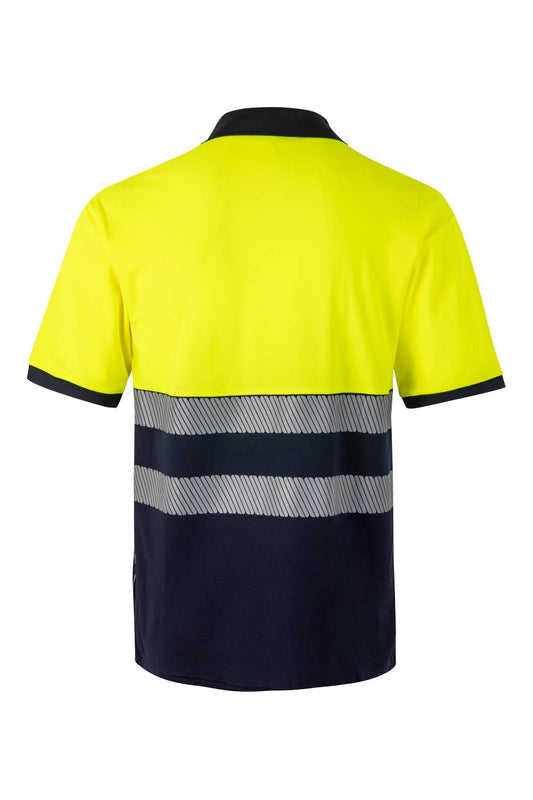 Tricou polo reflectorizant bumbac 150g maneca scurta bleumarin/galben V305523
