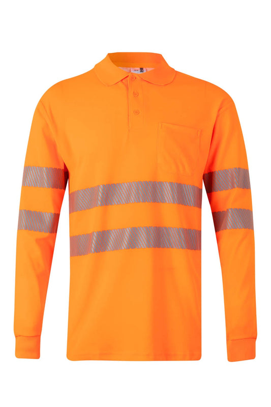 Tricou polo reflectorizant bumbac 150g maneca lunga portocaliu fluo V305524