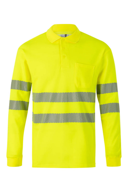 Tricou polo reflectorizant bumbac 150g maneca lunga galben fluo V305524