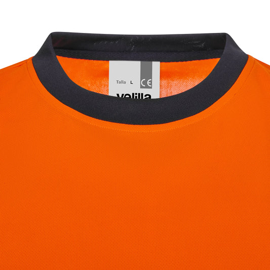 Tricou bicolor cu benzi reflectorizante segmentate maneca scurta GRS albastru marin/portocaliu hi-vis V305633