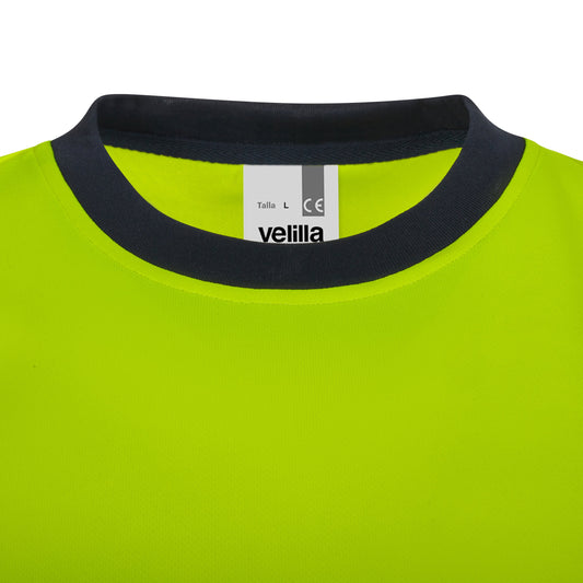 Tricou bicolor cu benzi reflectorizante segmentate maneca scurta GRS albastru marin/galben hi-vis V305633
