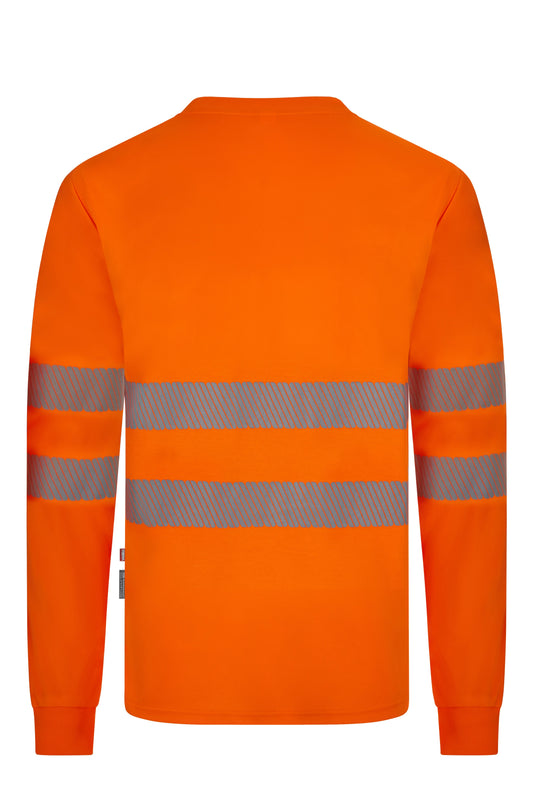 Tricou cu benzi reflectorizante segmentate maneca lunga GRS portocaliu hi-vis V305634