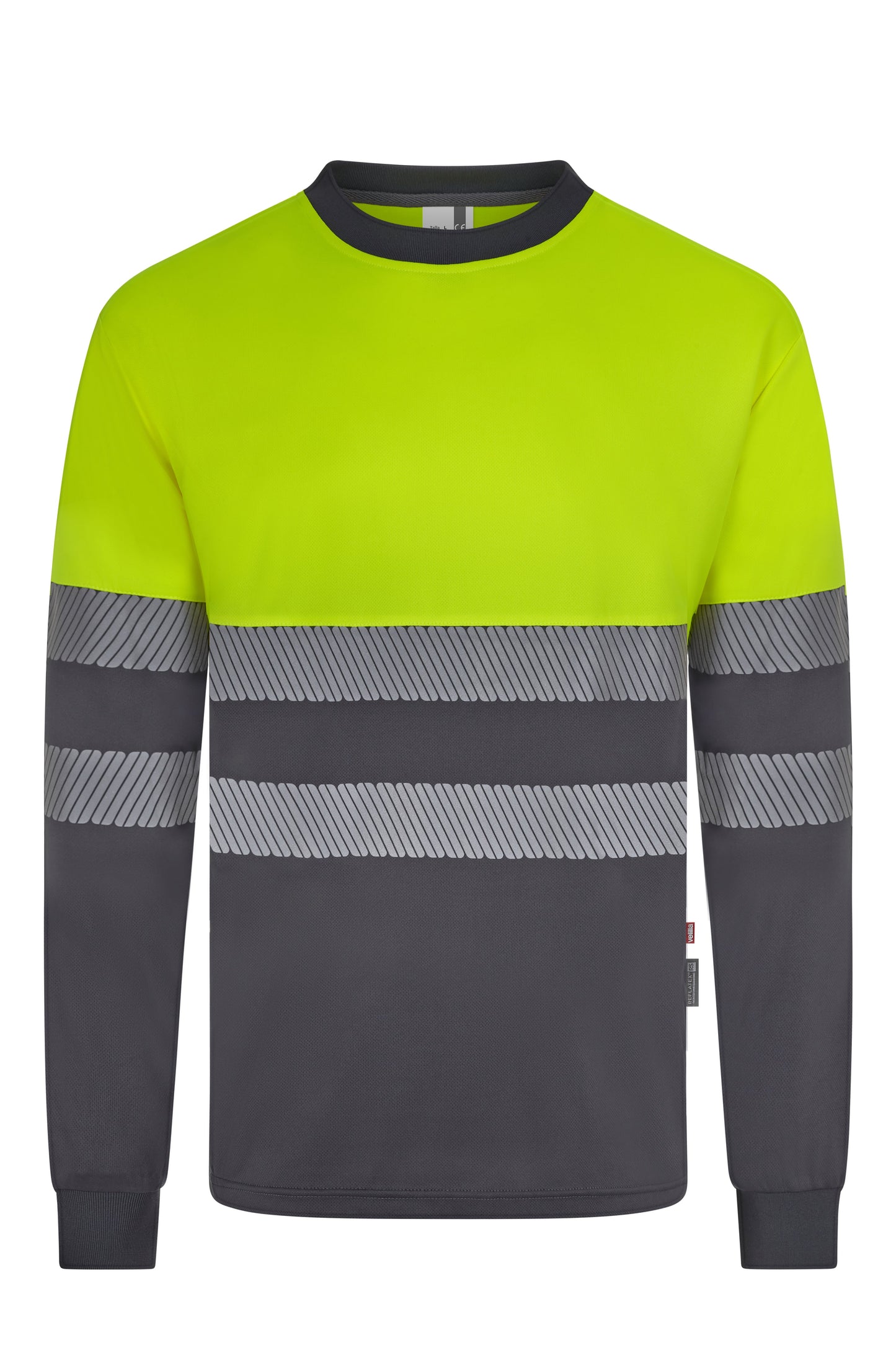 Tricou bicolor cu benzi reflectorizante segmentate maneca lunga GRS gri/galben hi-vis V305635