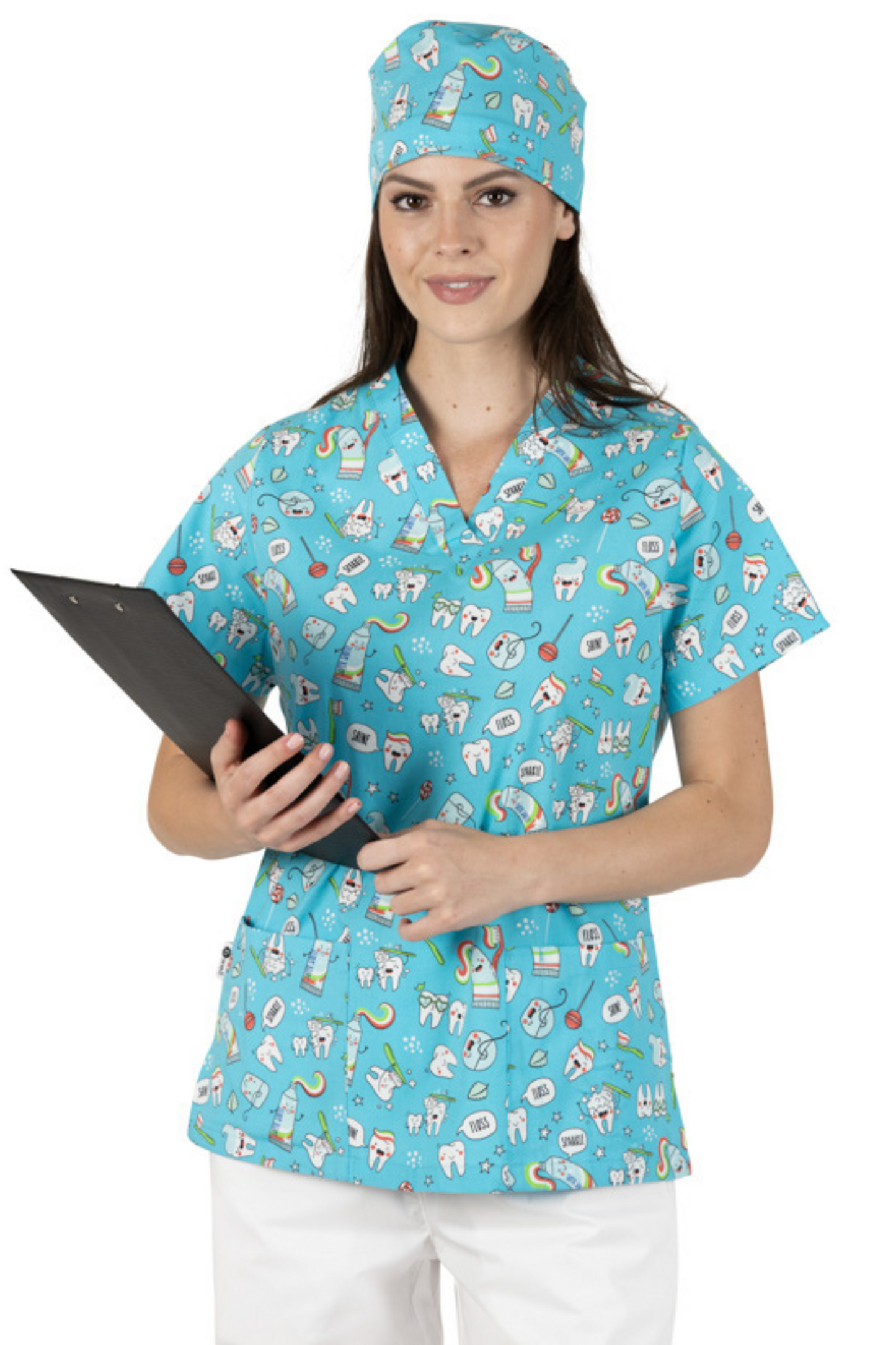 Bluza medicala unisex turcoaz denta bumbac-elastan 140g Bambina