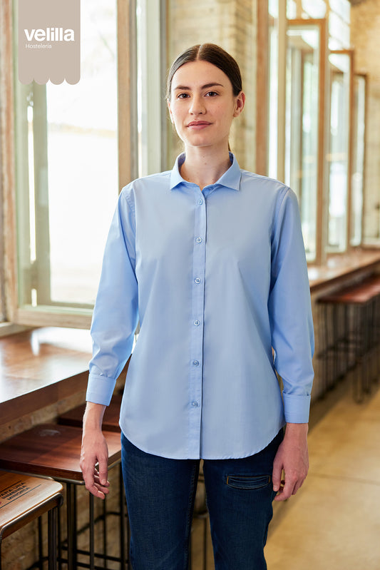 Camasa poplin 115g maneca lunga dama albastru celest V405011
