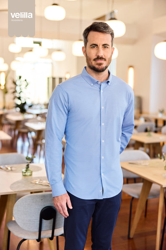 Camasa oxford stretch 180g maneca lunga barbat albastru celest V405004S