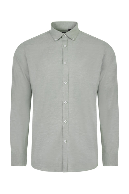 Camasa barbati stretch oxford maneca lunga verde masliniu deschis V405004S