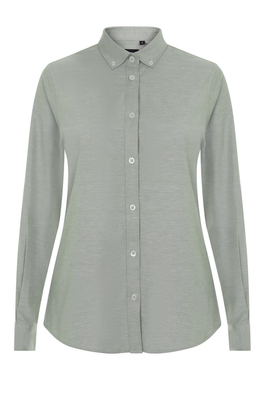 Camasa dama stretch oxford maneca lunga verde masliniu deschis V405005S