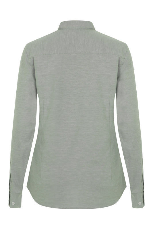 Camasa dama stretch oxford maneca lunga verde masliniu deschis V405005S