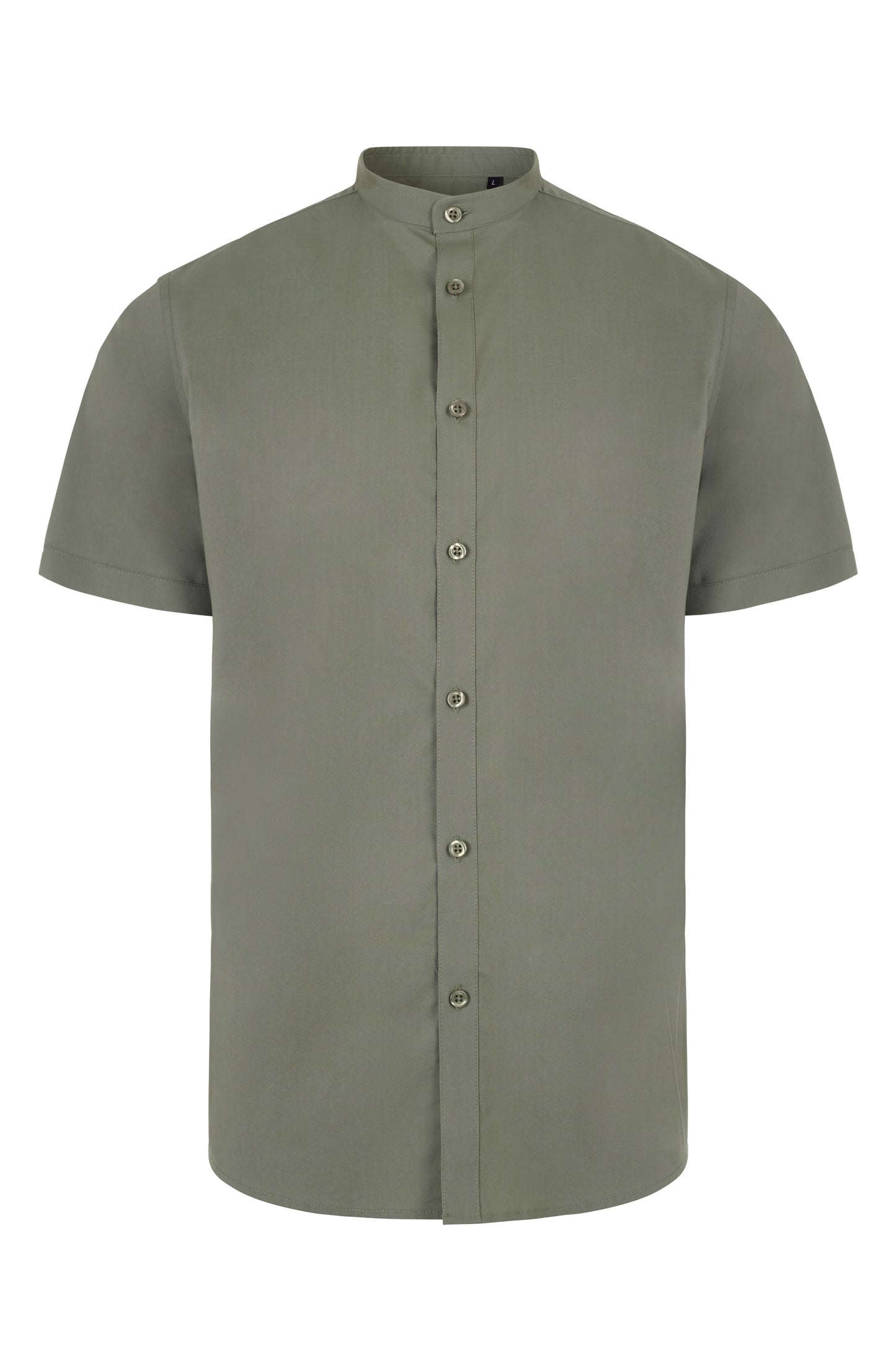 Camasa barbat maneca scurta poplin stretch guler tunica verde masliniu deschis V405012S