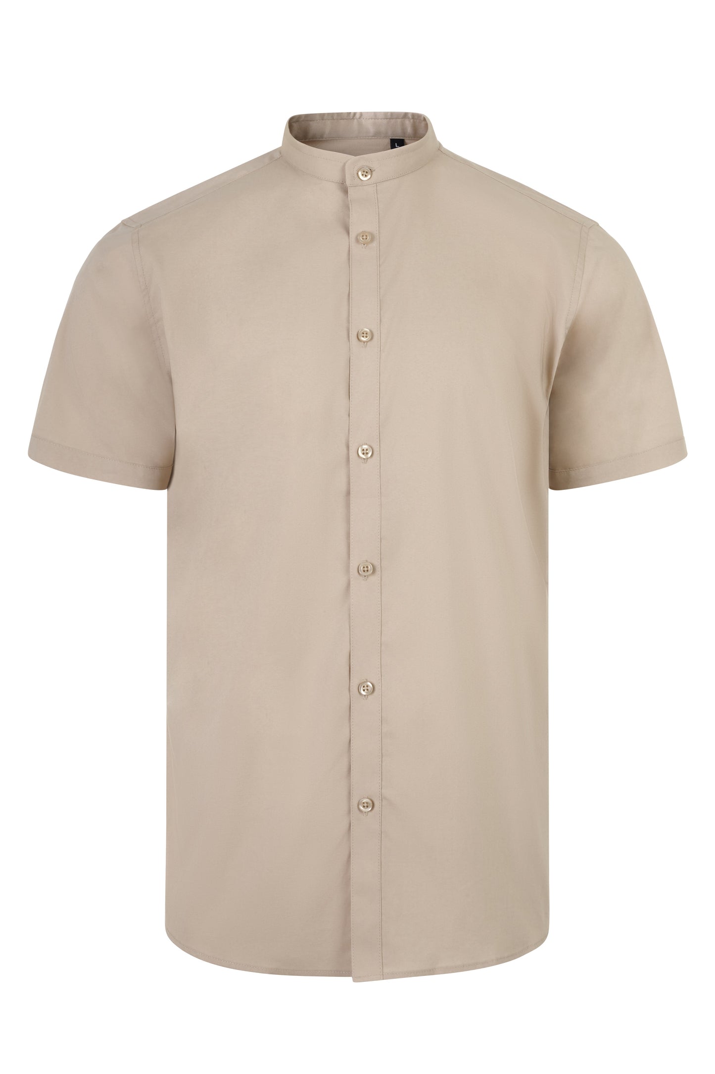 Camasa barbat maneca scurta poplin stretch guler tunica bej deschis V405012S
