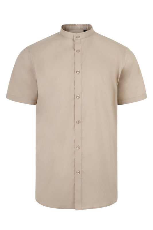 Camasa barbat maneca scurta poplin stretch guler tunica bej deschis V405012S
