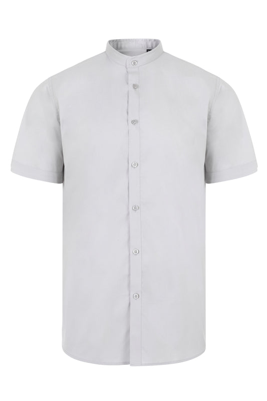 Camasa barbat maneca scurta poplin stretch guler tunica gri gheata V405012S