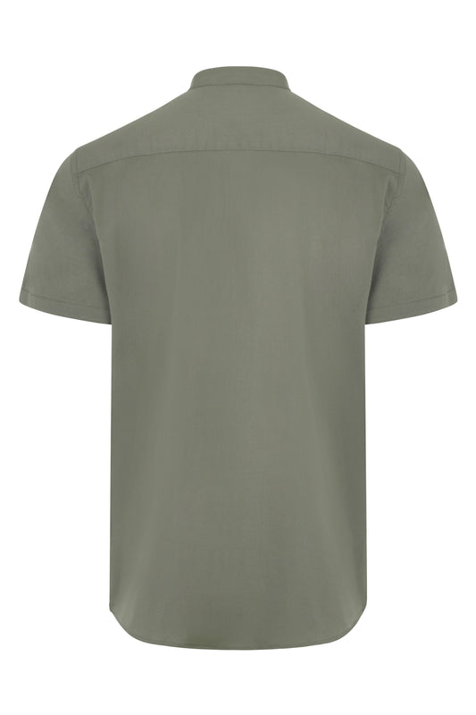 Camasa barbat maneca scurta poplin stretch guler tunica verde masliniu deschis V405012S