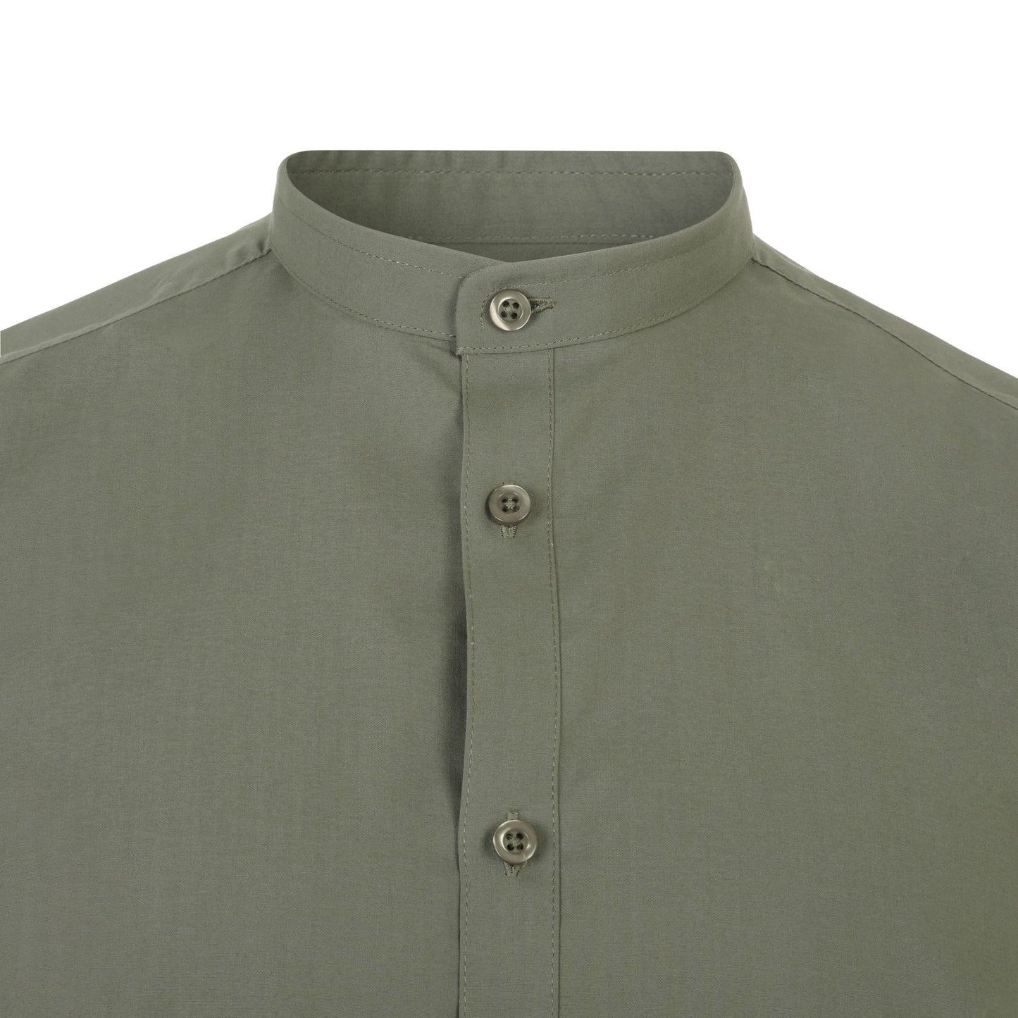 Camasa barbat maneca scurta poplin stretch guler tunica verde masliniu deschis V405012S