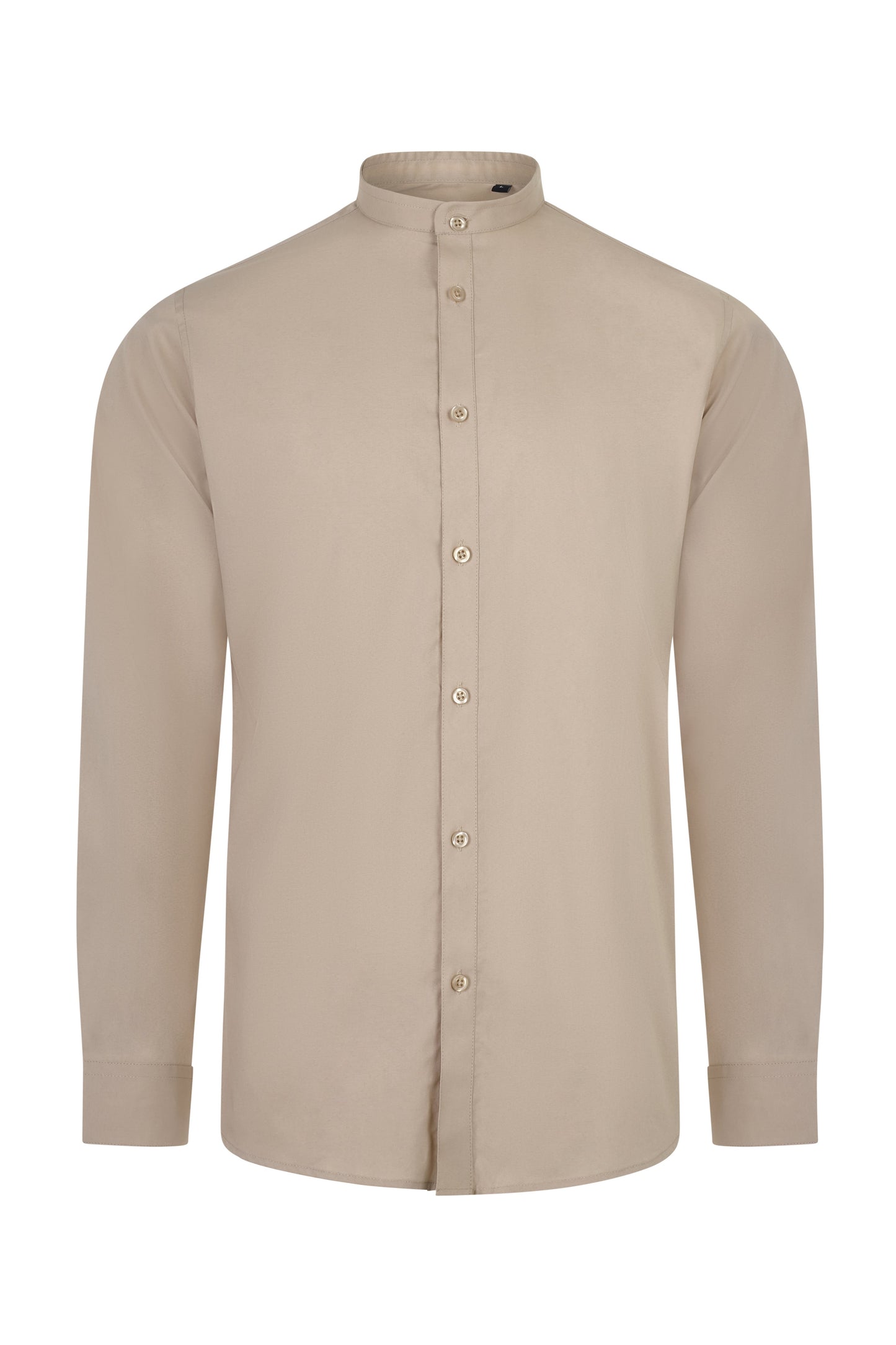 Camasa barbat maneca lunga poplin stretch guler tunica bej deschis V405013S