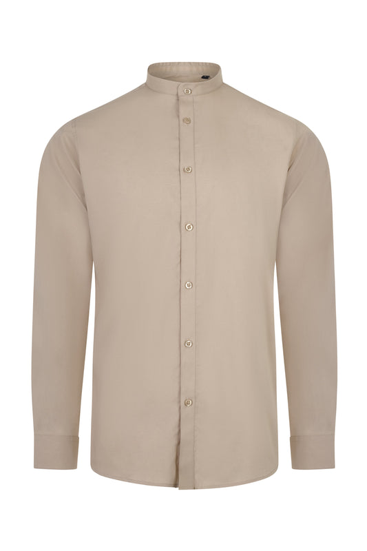 Camasa barbat maneca lunga poplin stretch guler tunica bej deschis V405013S