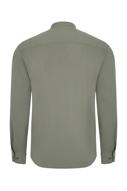 Camasa barbat maneca lunga poplin stretch guler tunica verde masliniu deschis V405013S