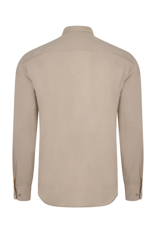 Camasa barbat maneca lunga poplin stretch guler tunica bej deschis V405013S