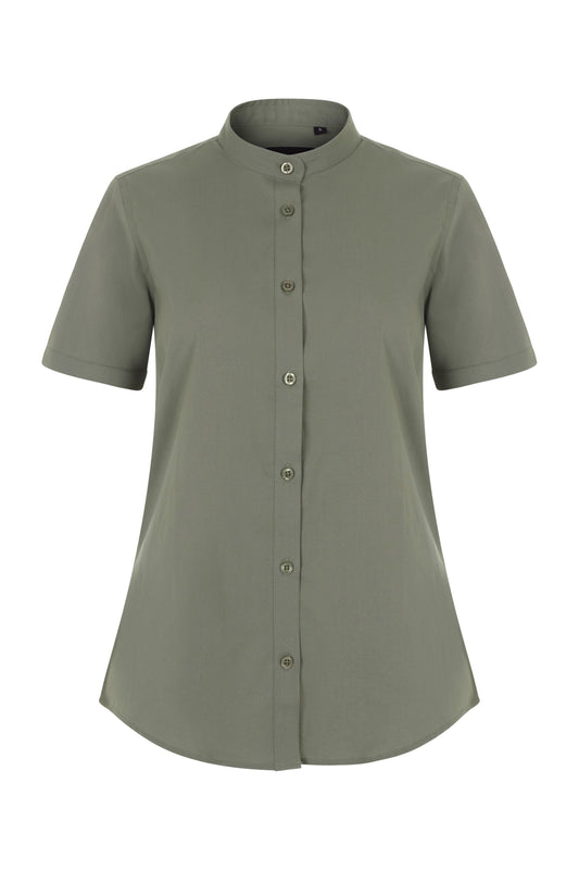 Camasa dama maneca scurta poplin stretch guler tunica verde masliniu deschis V405014S