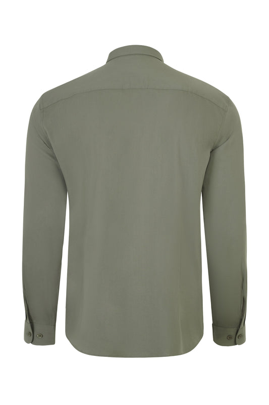 Camasa stretch de barbat cu maneca lunga verde masliniu deschis V405017S