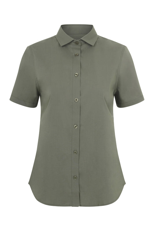 Camasa stretch de dama cu maneca scurta verde masliniu deschis V405018S