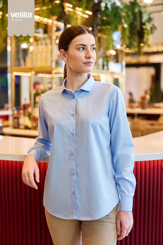 Camasa stretch de dama cu maneca lunga albastru celest V405019S