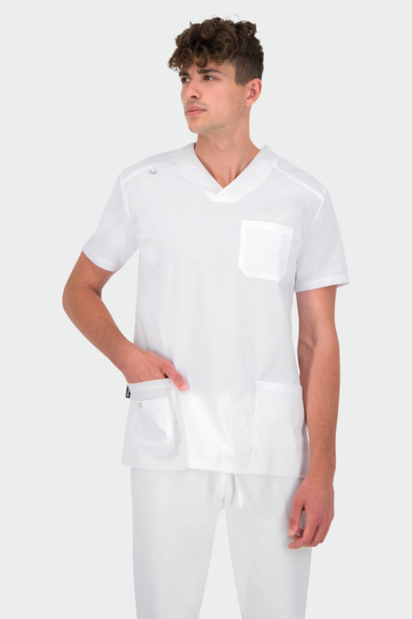 Bluza medicala stretch tercot 165g alba barbat Marco