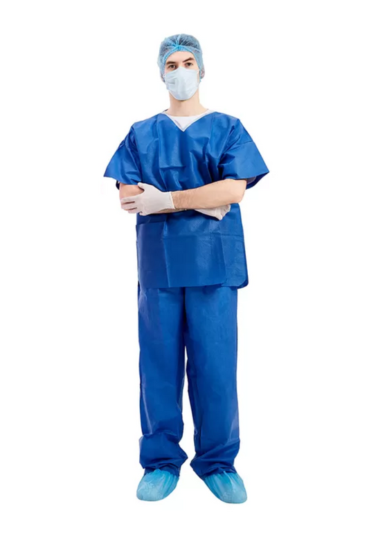 Costum pijama din netesut SMMS 45 g/mp antistatic albastru