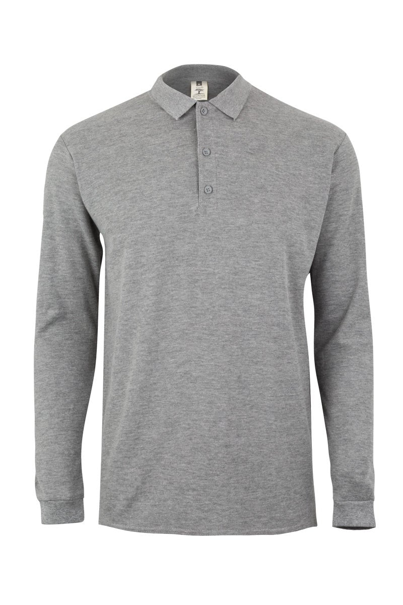 Tricou polo bumbac 210g maneca lunga gri heather Clifton