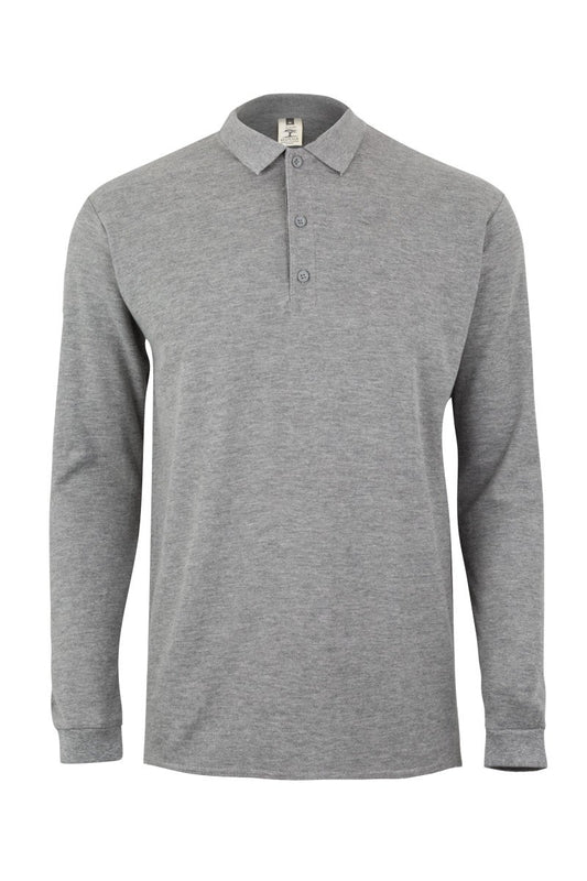 Tricou polo bumbac 210g maneca lunga gri heather Clifton