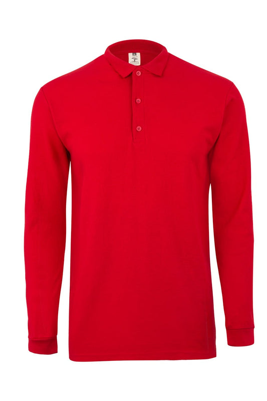 Tricou polo bumbac/poliester 210g maneca lunga rosu Clifton